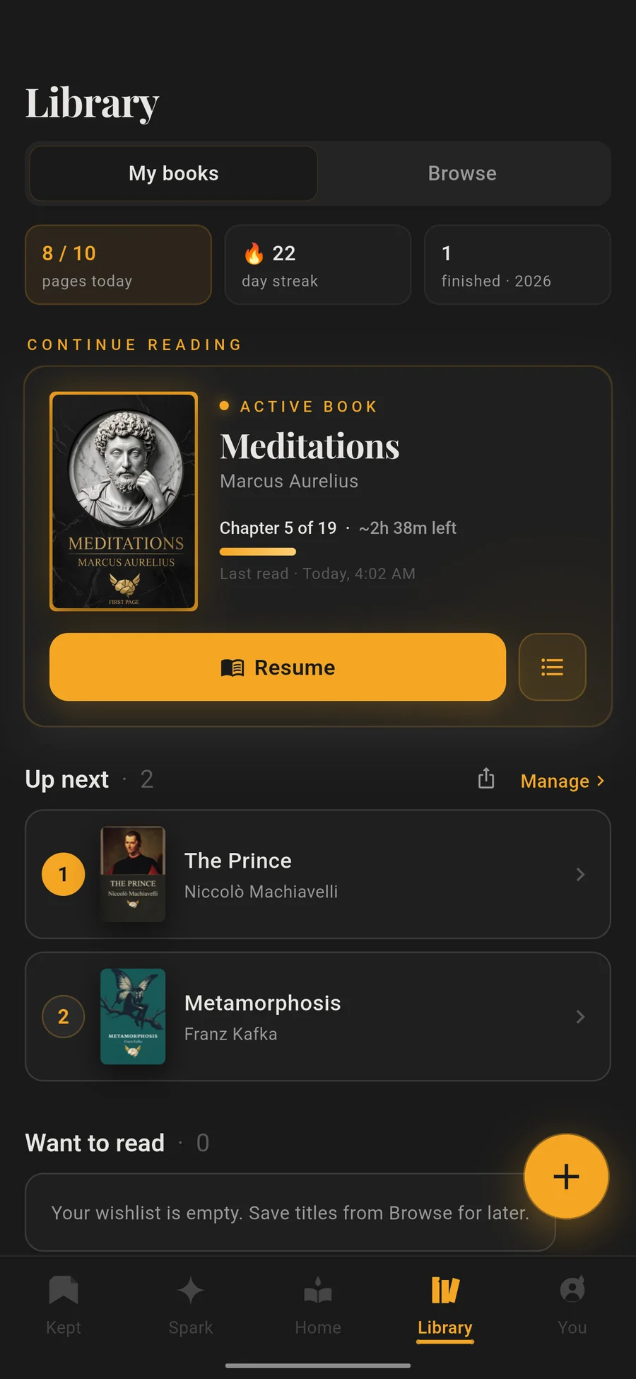 Library: Meditations in progress, The Prince and Metamorphosis up next
